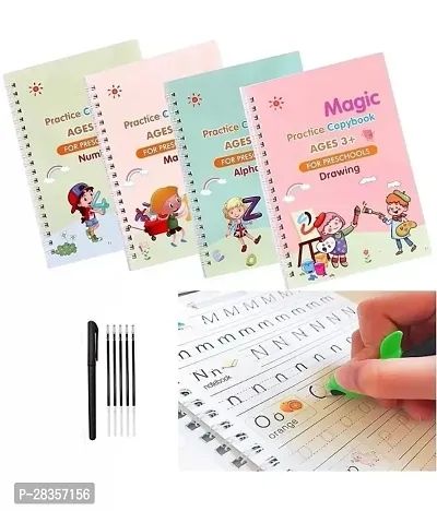 Magic Practice Copybook for Kids – 4-in-1 Reusable Handwriting Book Set with Magic Pen (Alphabet, Numbers, Math & Drawing)