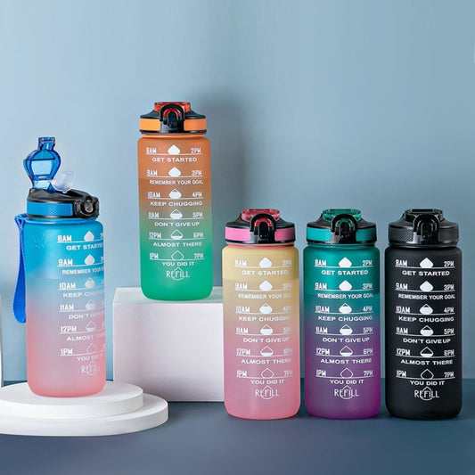 Motivational Time Marked Water Bottle – Gradient Design, BPA Free, Straw & Hourly Reminder for Hydration (2L/1L/250ML)