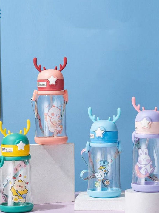 Cartoon Thermos Water Bottle for Kids – 350ml Insulated Stainless Steel Flask with Cute Animal Design & Straw Lid