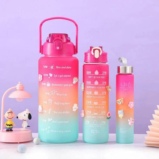 Cute Gradient Motivational Water Bottle with Time Marker | Leakproof BPA-Free Bottle for Kids & Women