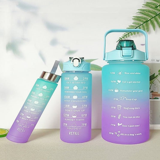 Motivational Time Marked Water Bottle – Gradient Design, BPA Free, Straw & Hourly Reminder for Hydration (2L/1L/250ML)